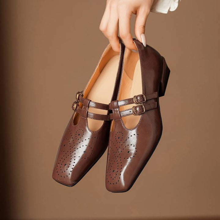 Lara Genuine Leather Dual-Strap Mary Jane Pumps