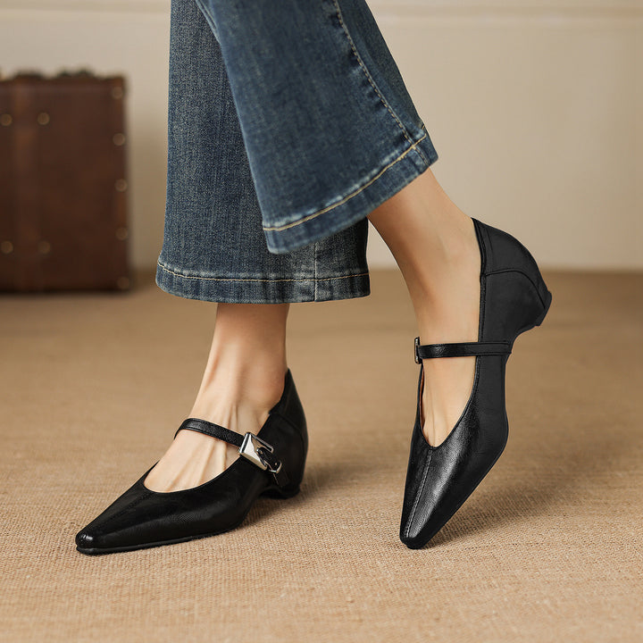 Tessa Mary Jane Leather Pointed Flats
