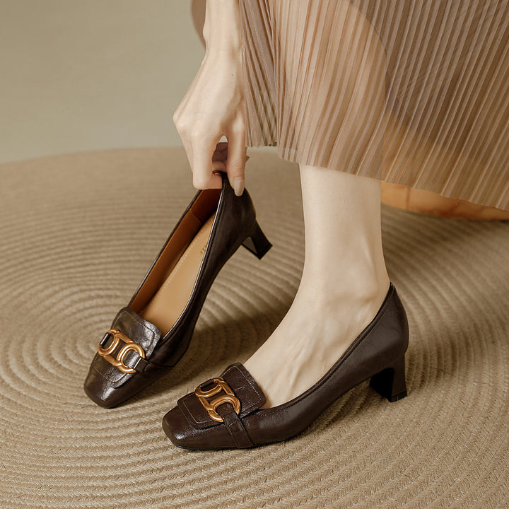 Pavia Glossy Leather Block Heel Pumps