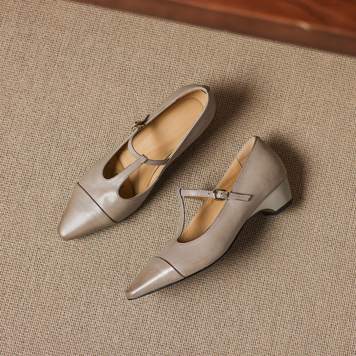 Boria Genuine Leather T-strap Heels