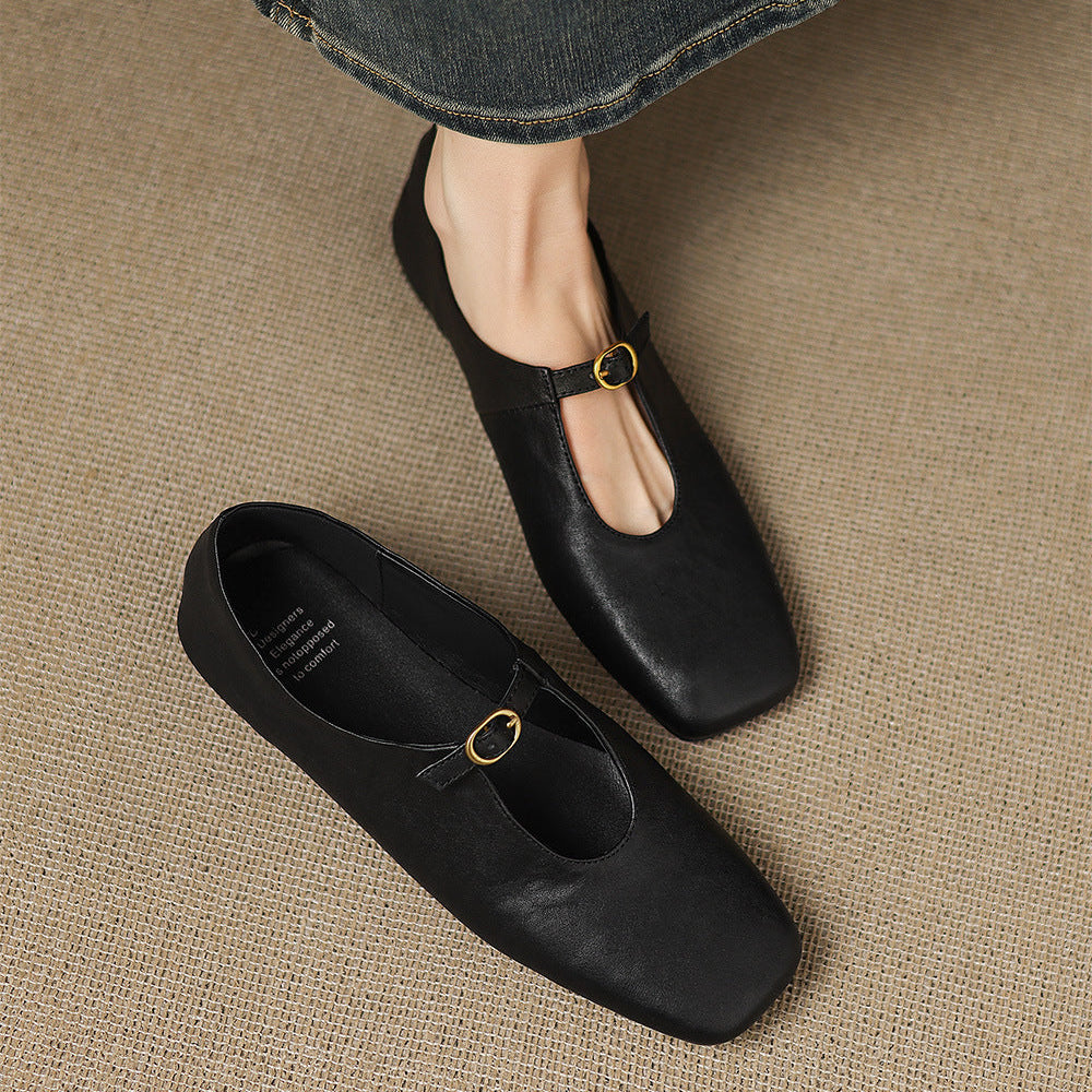 Tiora Genuine Leather Mary Jane Flats