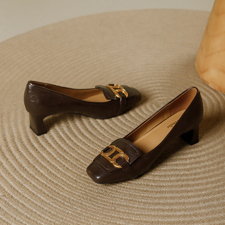 Pavia Glossy Leather Block Heel Pumps