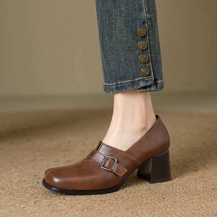 Norah Genuine Leather Buckle Heels