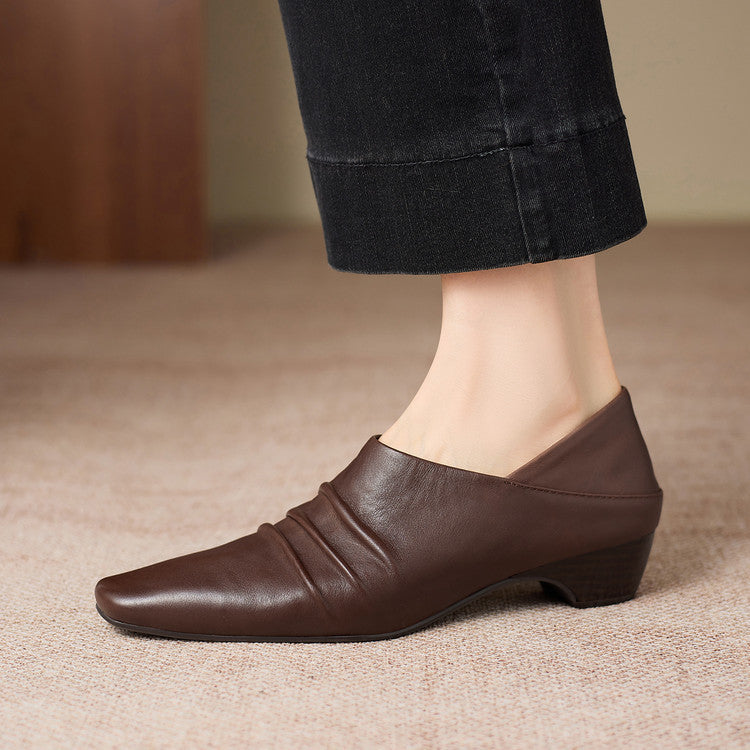 Nyra Genuine Leather Ruched Pumps