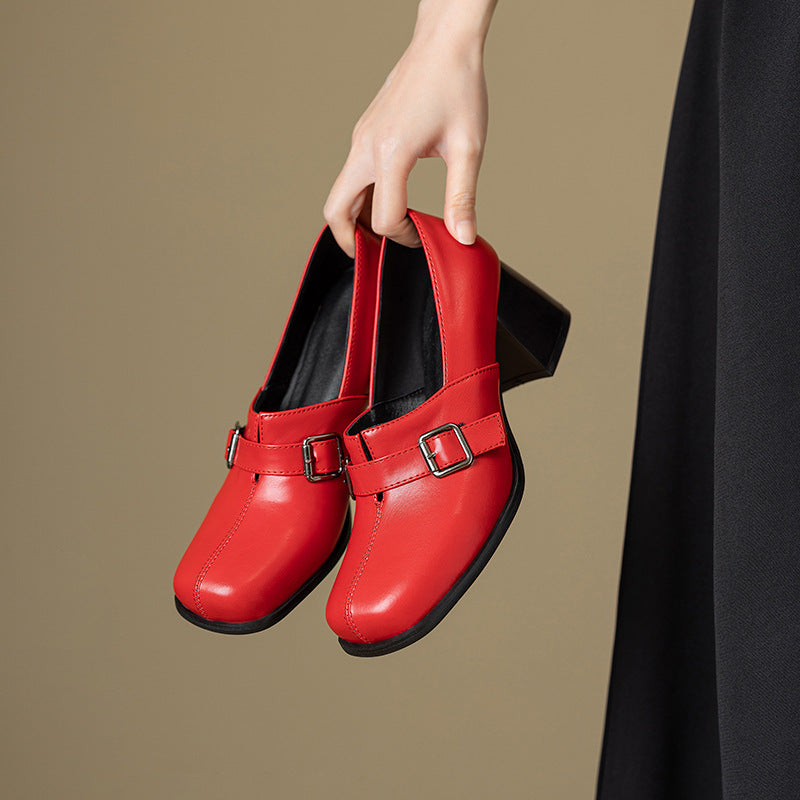 Norah Genuine Leather Buckle Heels