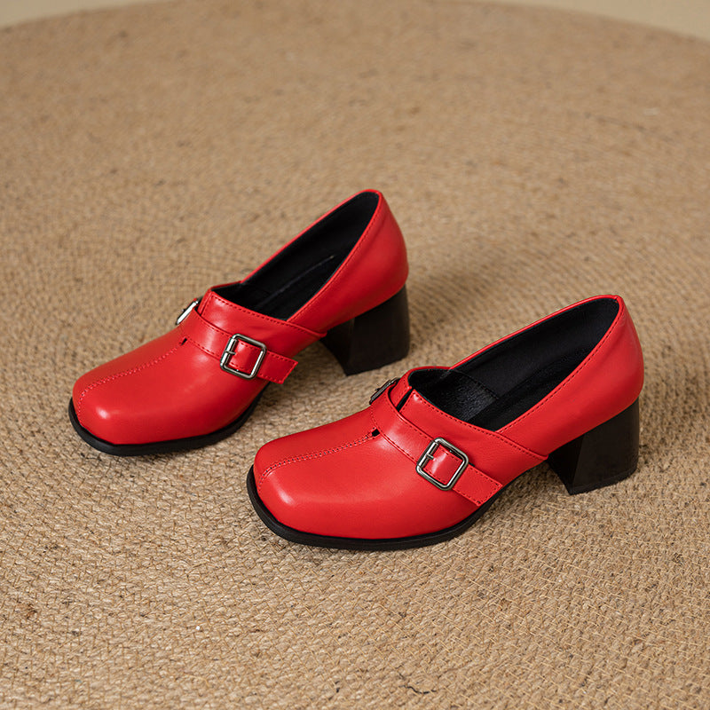 Norah Genuine Leather Buckle Heels