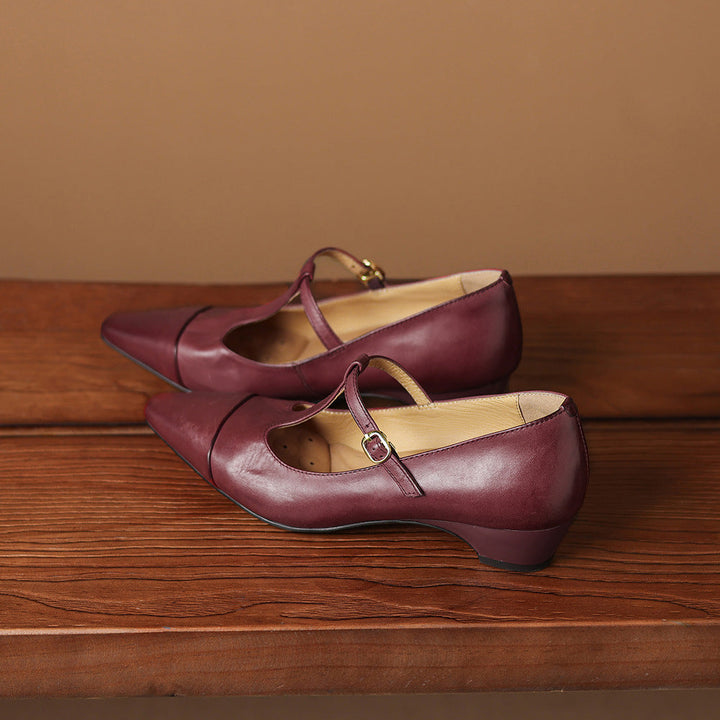 Boria Genuine Leather T-strap Heels