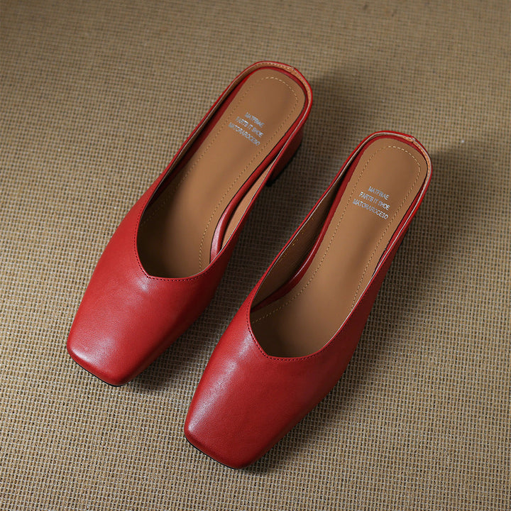 Velen Genuine Leather Square Toe Mule Heels