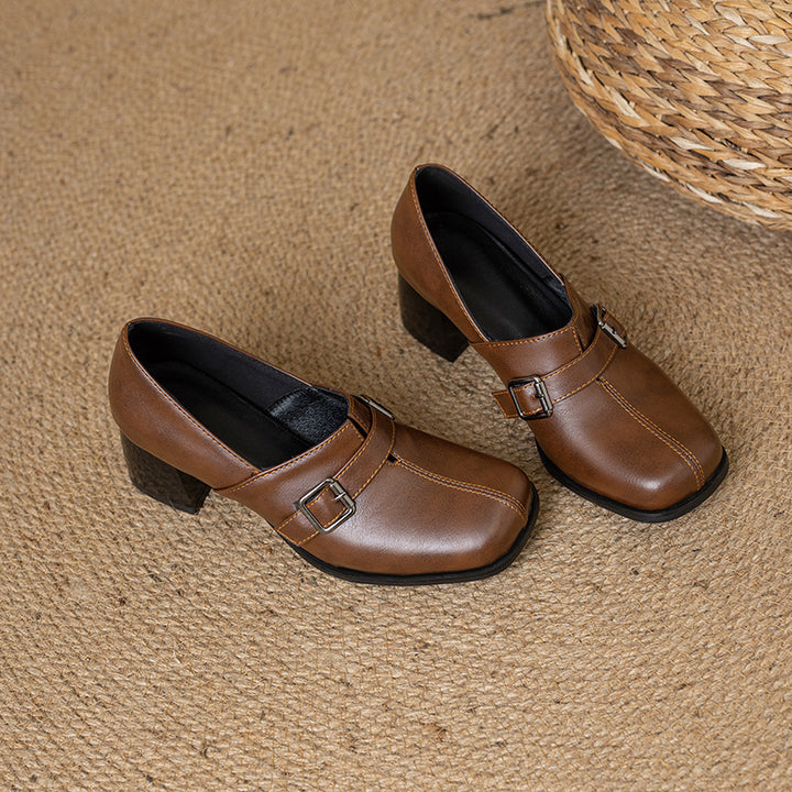 Norah Genuine Leather Buckle Heels