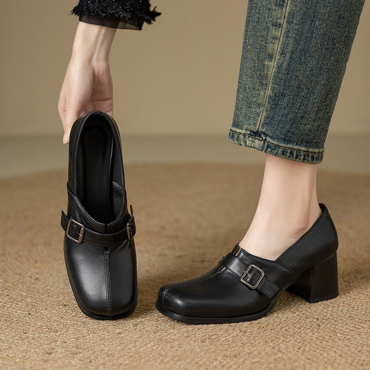 Norah Genuine Leather Buckle Heels