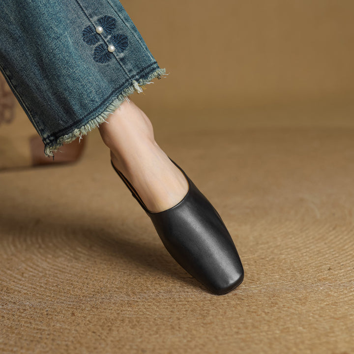 Rexa Genuine Leather Square-Toe Mules