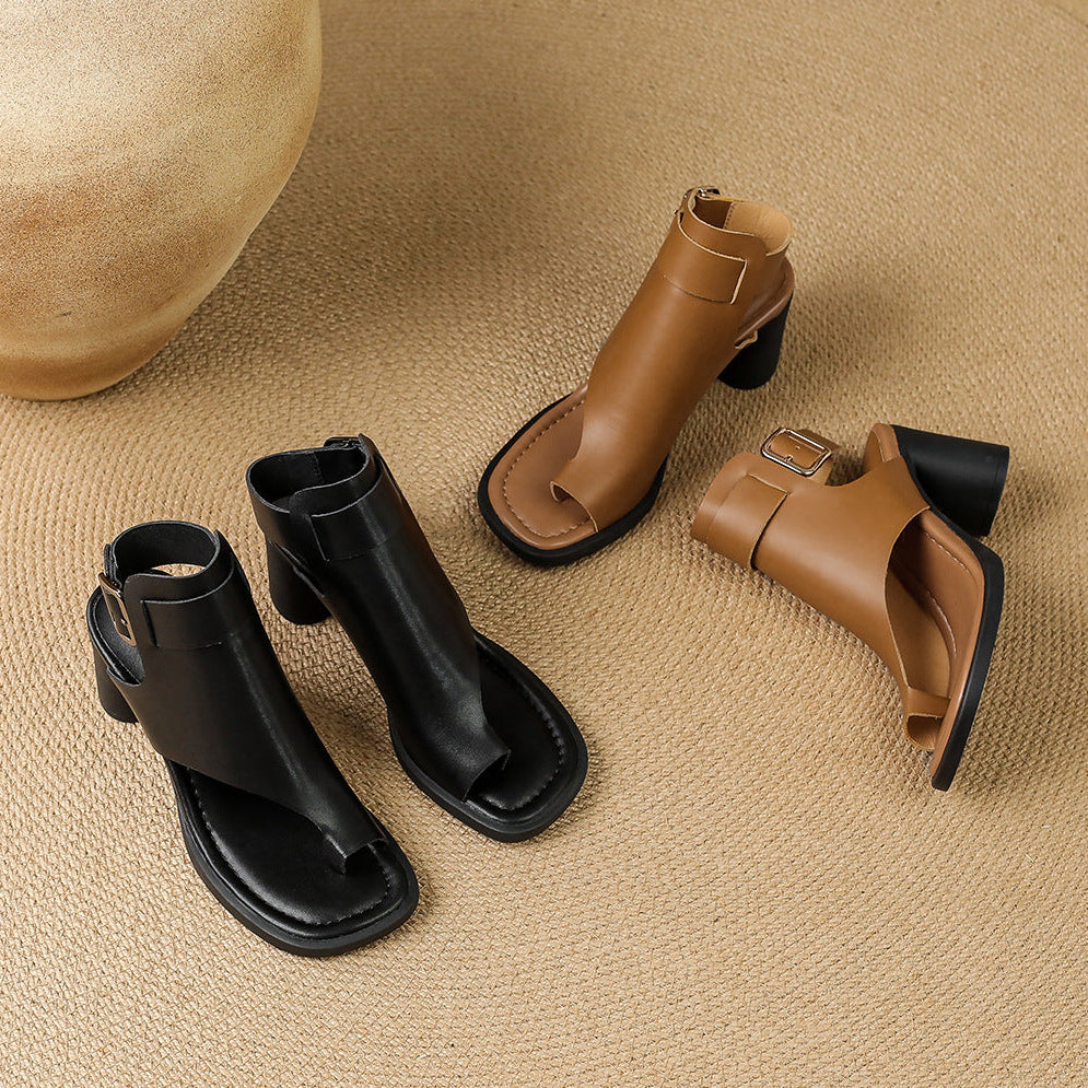 Zela Genuine Leather Cuff Heels
