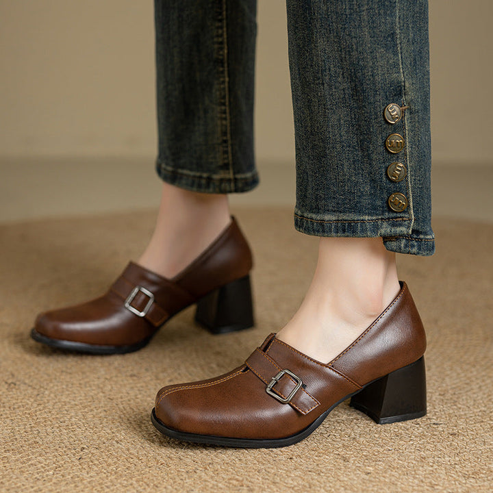 Norah Genuine Leather Buckle Heels
