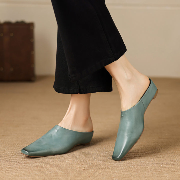 Kessa Genuine Leather Square-Toe Mules