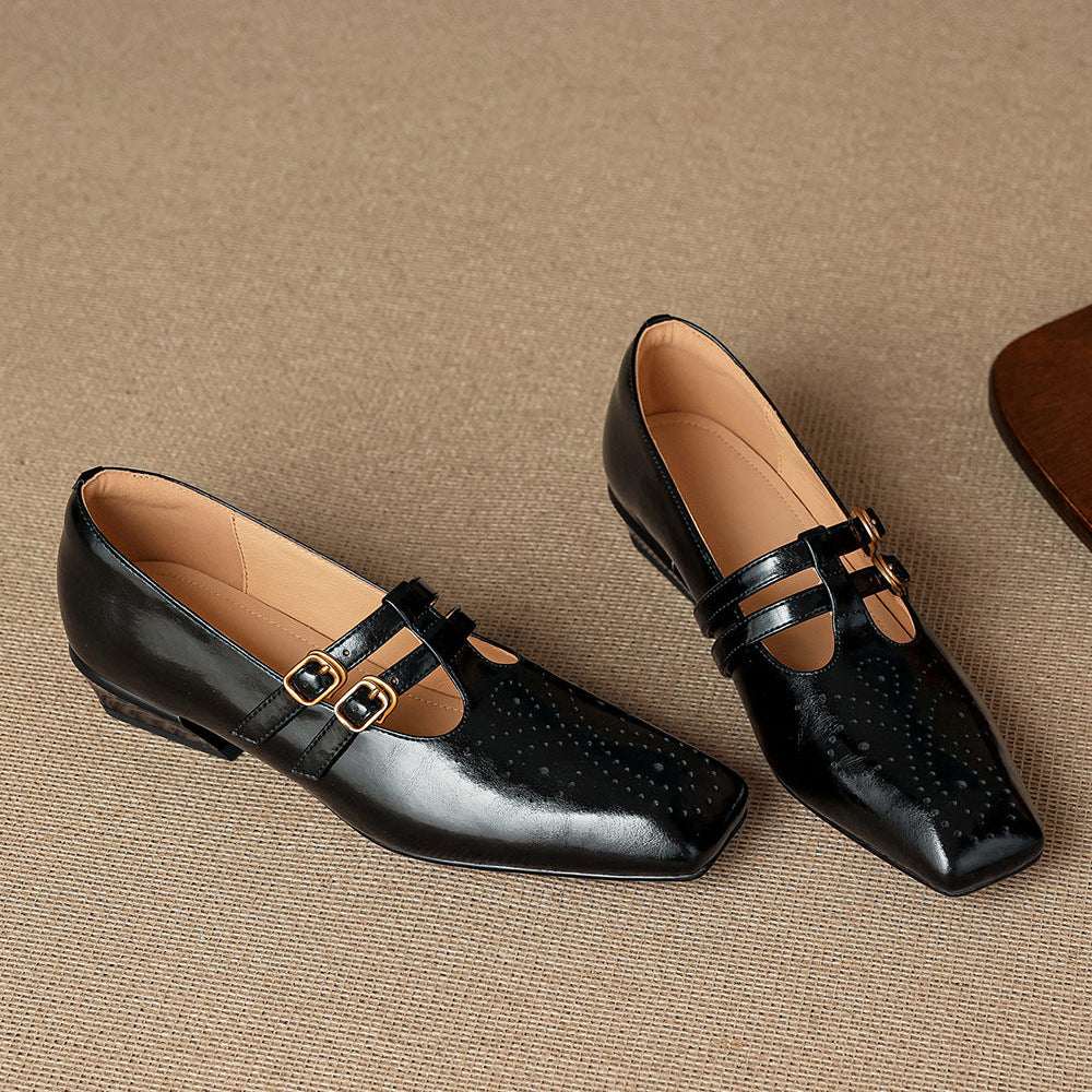 Lara Genuine Leather Dual-Strap Mary Jane Pumps
