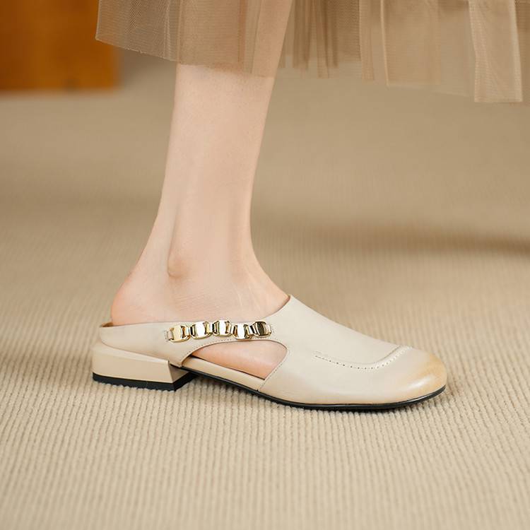 Galia Round-Toe Genuine Leather Mules