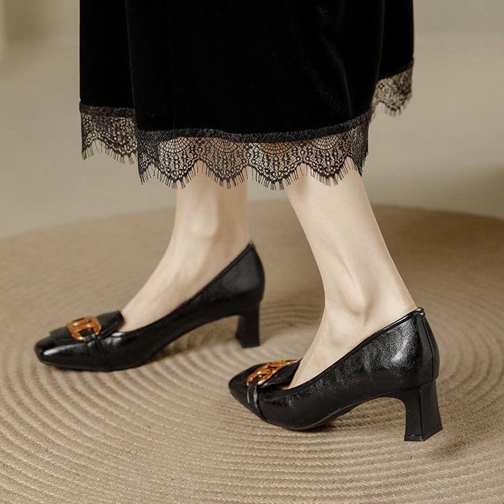 Pavia Glossy Leather Block Heel Pumps