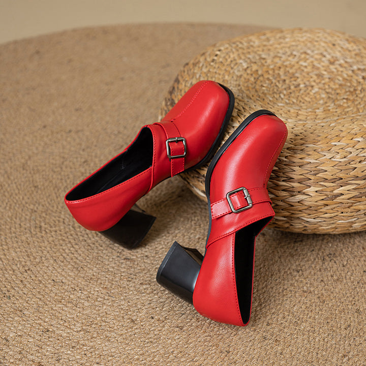 Norah Genuine Leather Buckle Heels