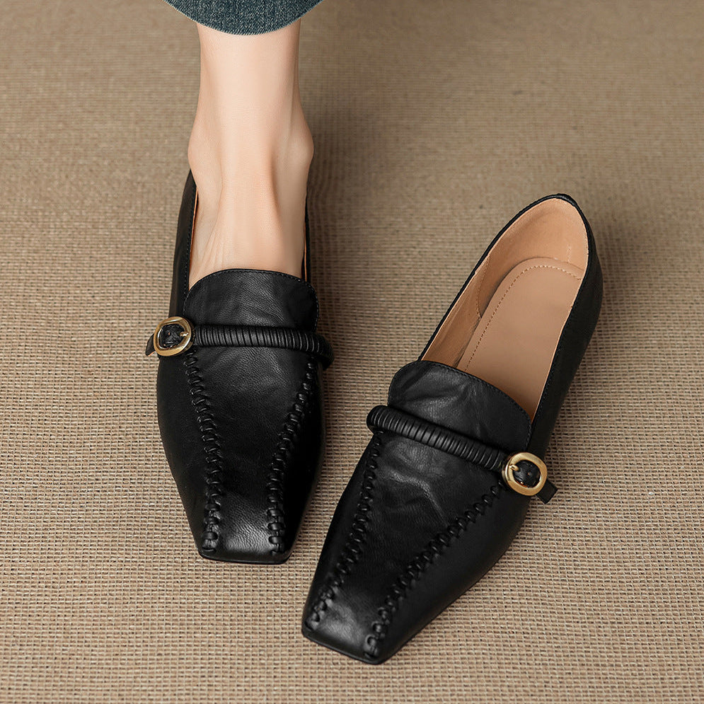 Deyla Genuine Leather Buckled Strap Loafers