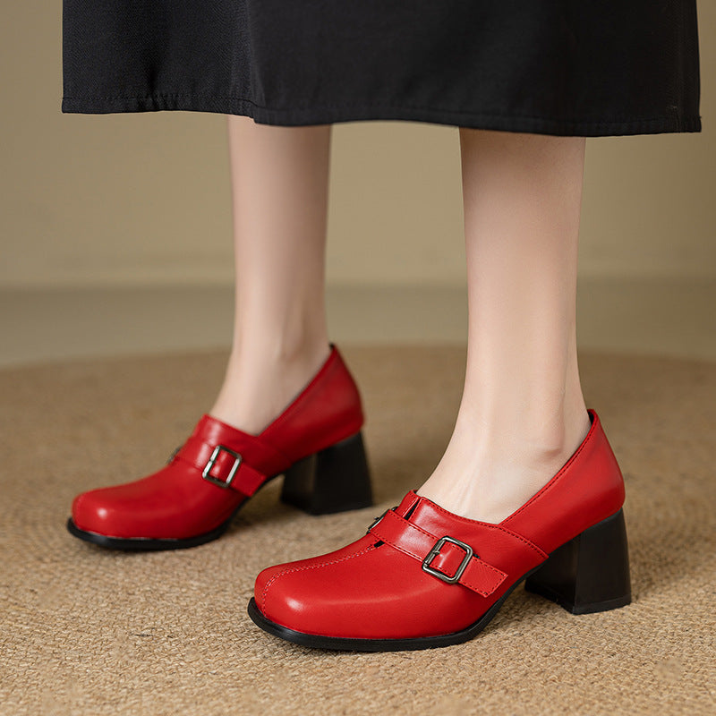 Norah Genuine Leather Buckle Heels