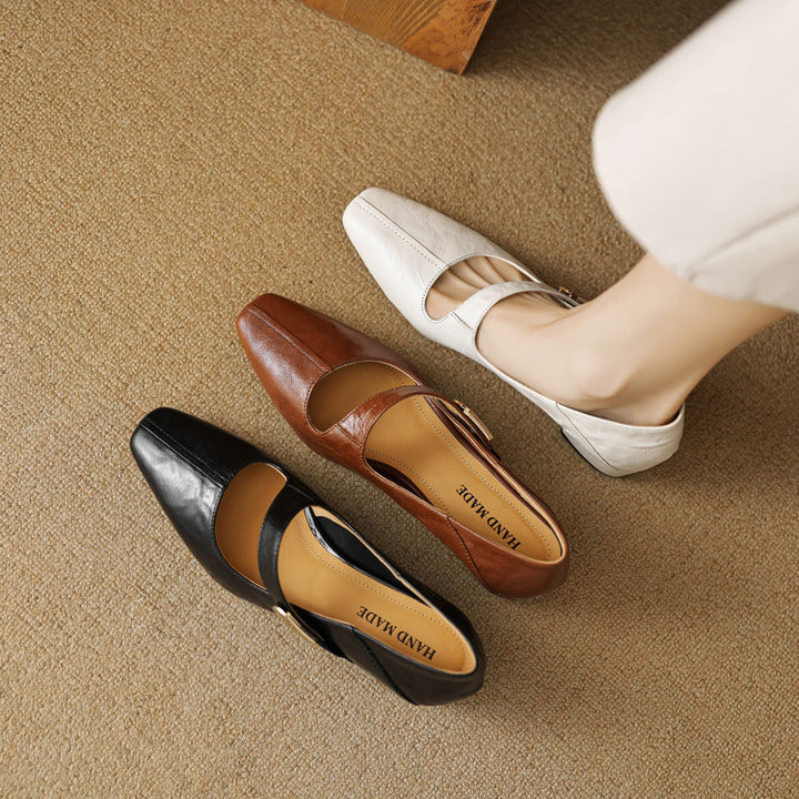 Quera Chiseled Toe Mary Jane Leather Pumps