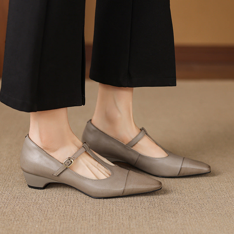 Boria Genuine Leather T-strap Heels