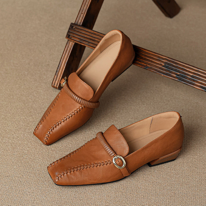 Deyla Genuine Leather Buckled Strap Loafers