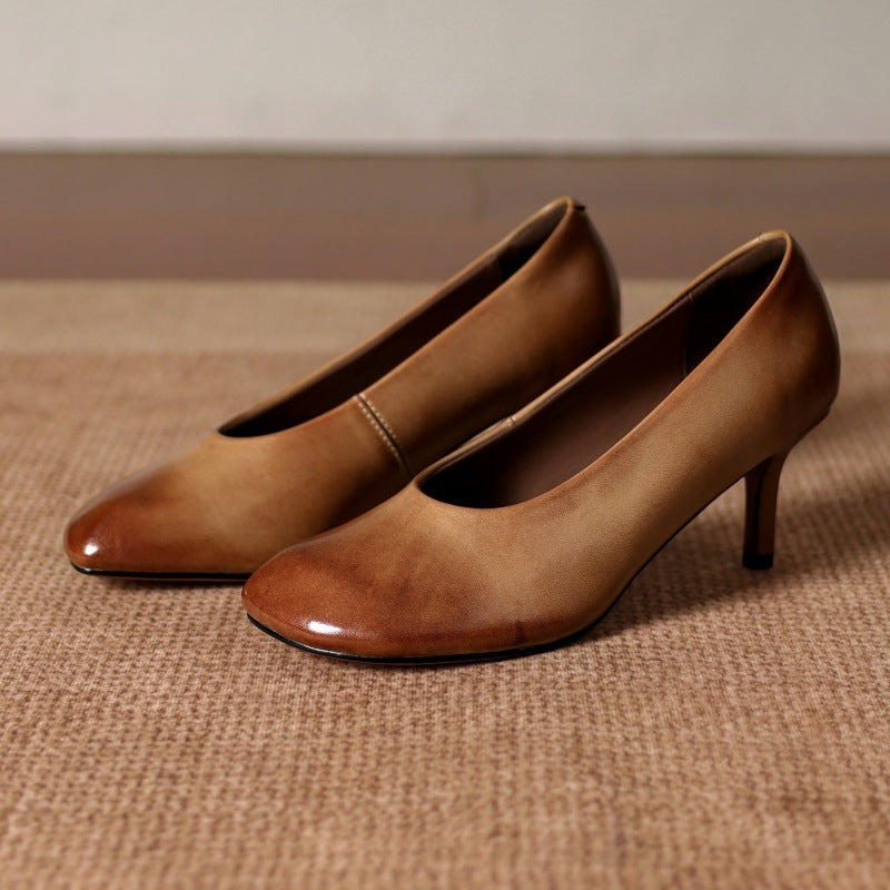 Neria Genuine Leather Dutch-Toe Heels