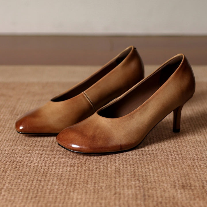 Neria Genuine Leather Dutch-Toe Heels
