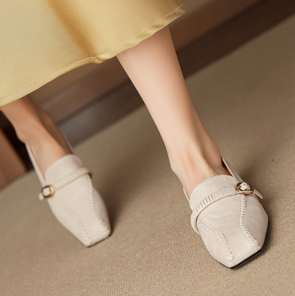 Deyla Genuine Leather Buckled Strap Loafers