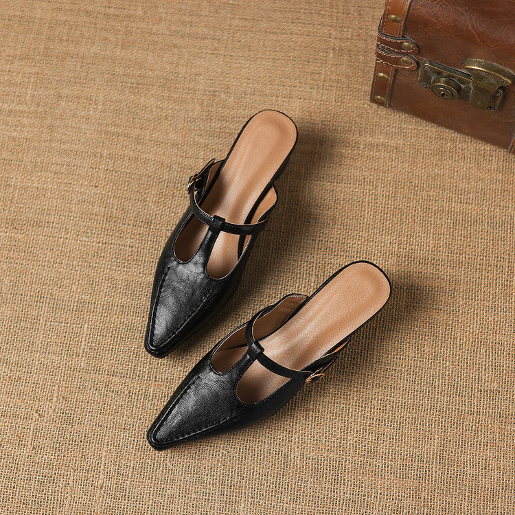 Breeze T-Strap Leather Mules