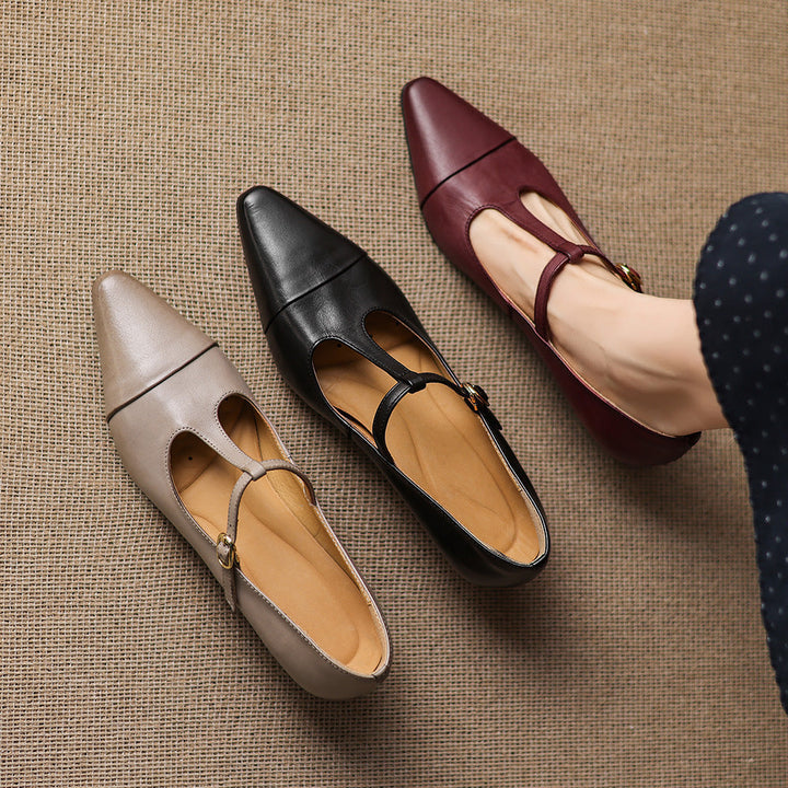 Boria Genuine Leather T-strap Heels