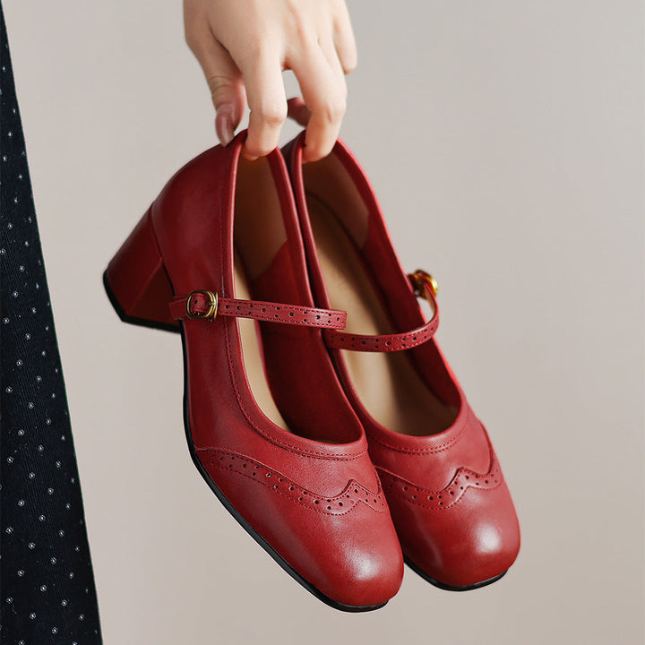Harel Genuine Leather Wingtip Brogue Heels