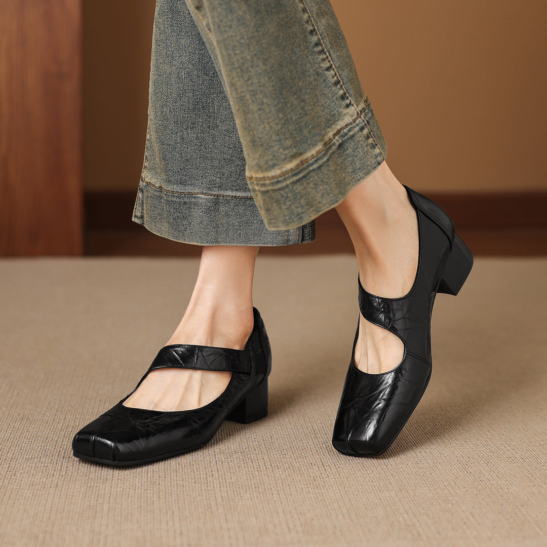 Eslin Genuine Leather Square Toe Pumps