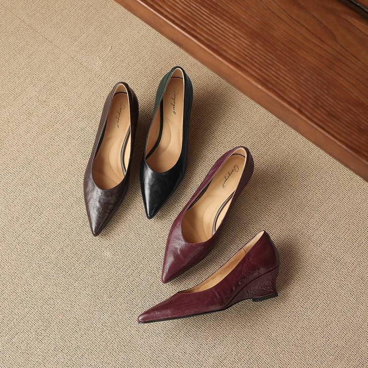 Fiara Genuine Leather Wedge Heel Pumps