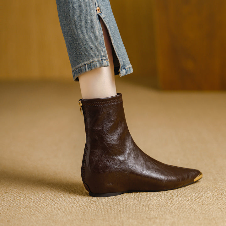 Odia Pointed-Toe Leather Ankle Boots