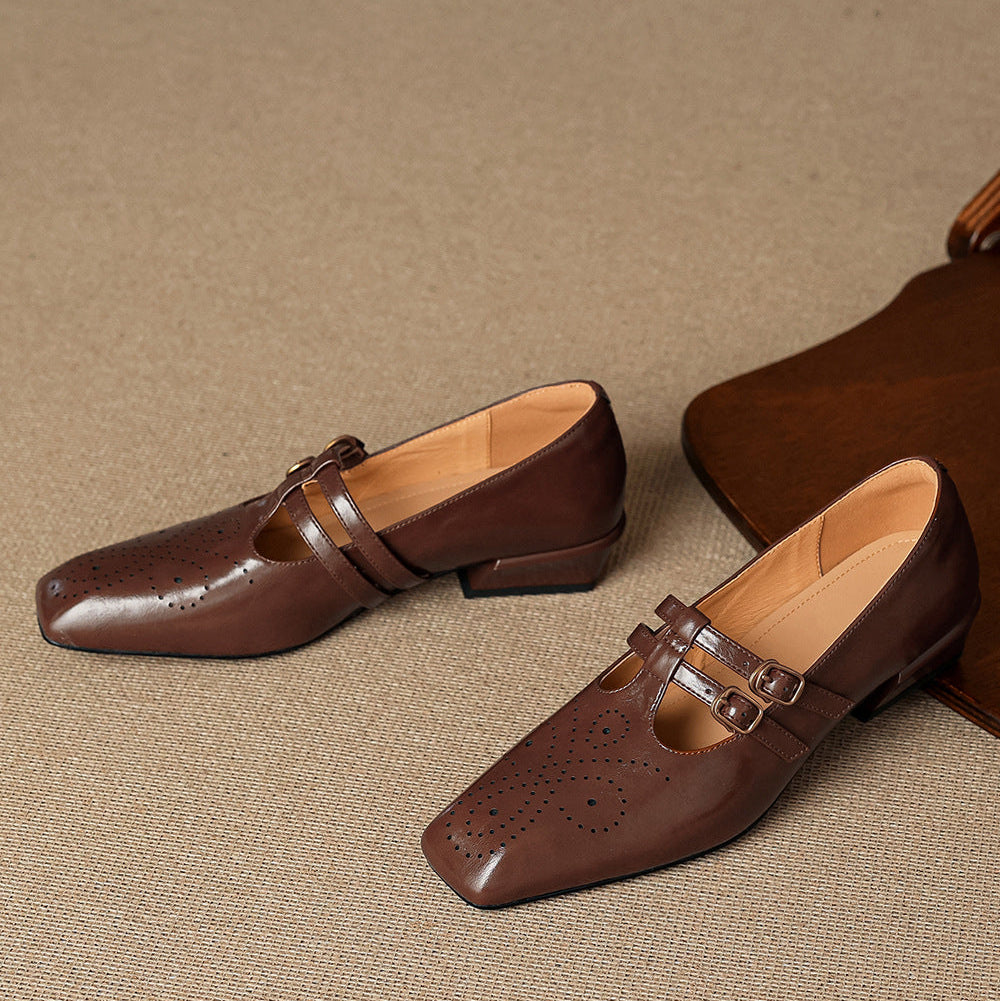Lara Genuine Leather Dual-Strap Mary Jane Pumps