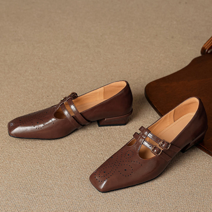 Lara Genuine Leather Dual-Strap Mary Jane Pumps