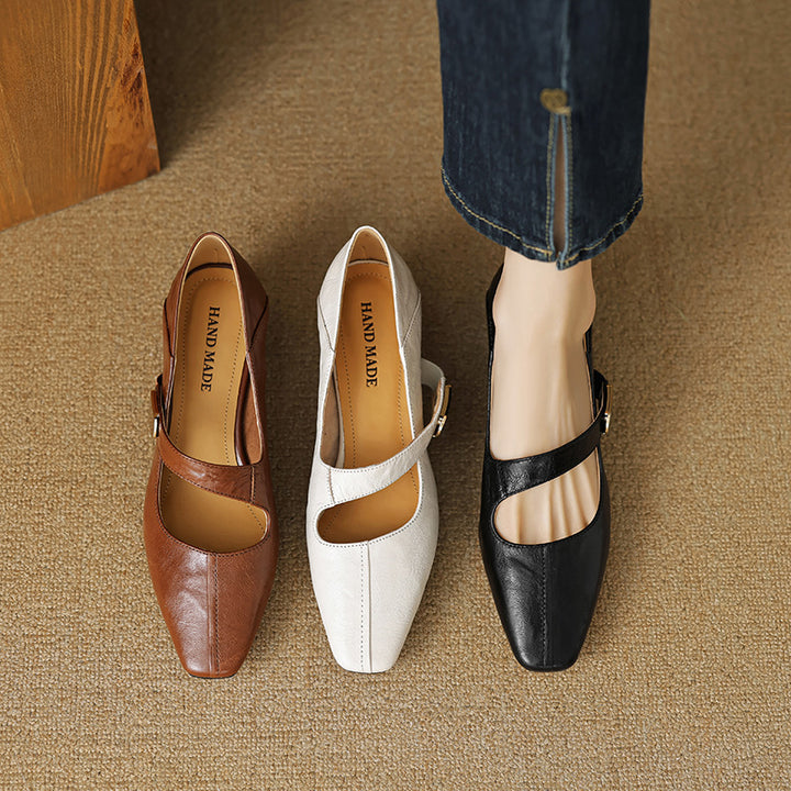 Quera Chiseled Toe Mary Jane Leather Pumps