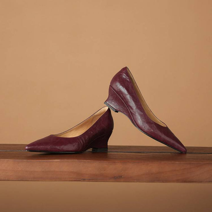 Fiara Genuine Leather Wedge Heel Pumps