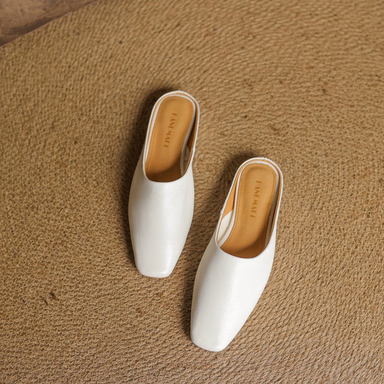 Rexa Genuine Leather Square-Toe Mules