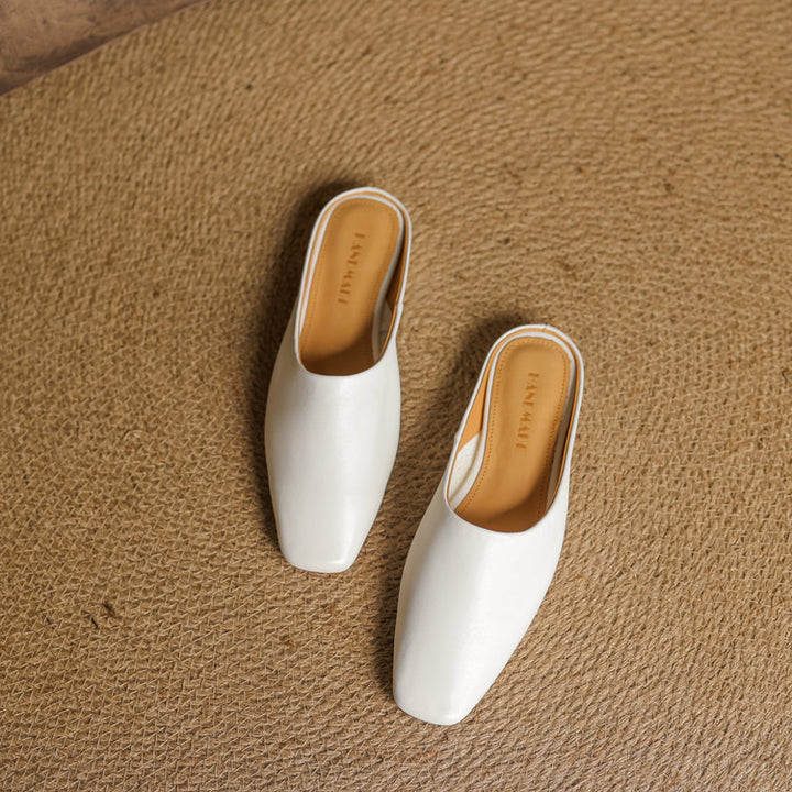 Rexa Genuine Leather Square-Toe Mules