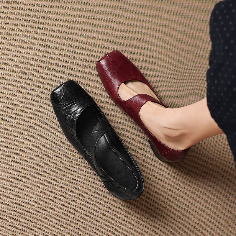 Eslin Genuine Leather Square Toe Pumps