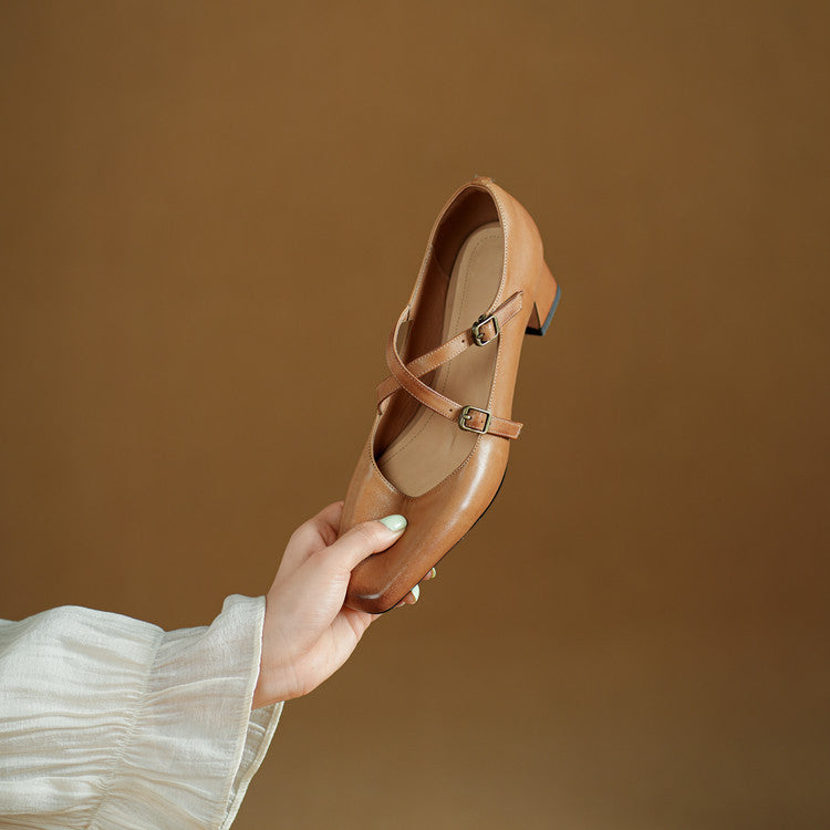 Ceren Genuine Leather Crisscross Strap Heels