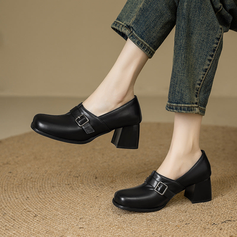 Norah Genuine Leather Buckle Heels
