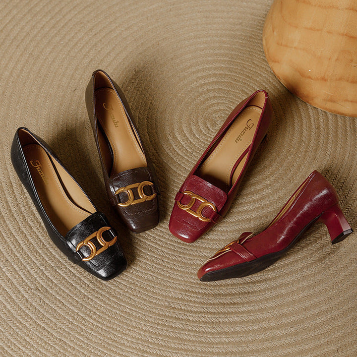 Pavia Glossy Leather Block Heel Pumps