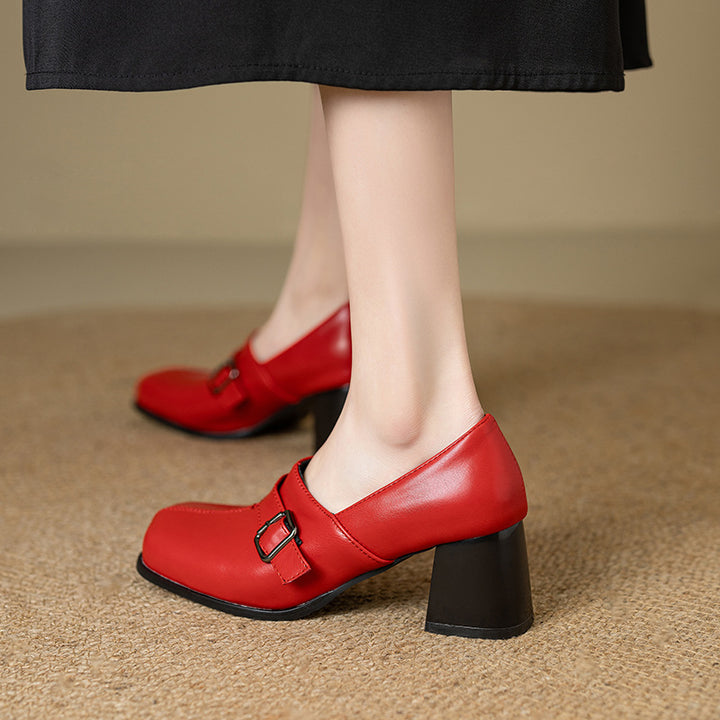 Norah Genuine Leather Buckle Heels