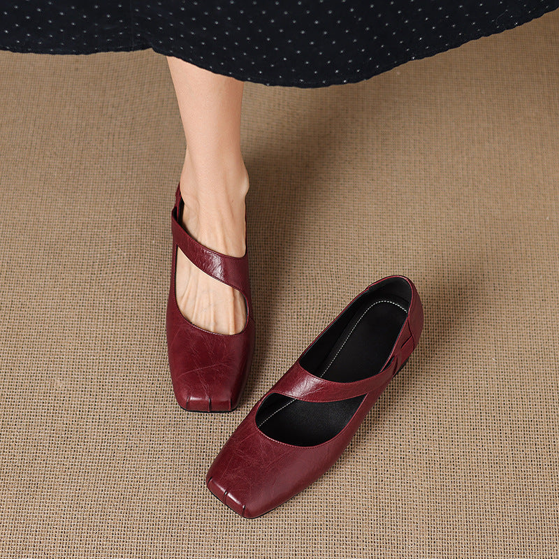 Eslin Genuine Leather Square Toe Pumps