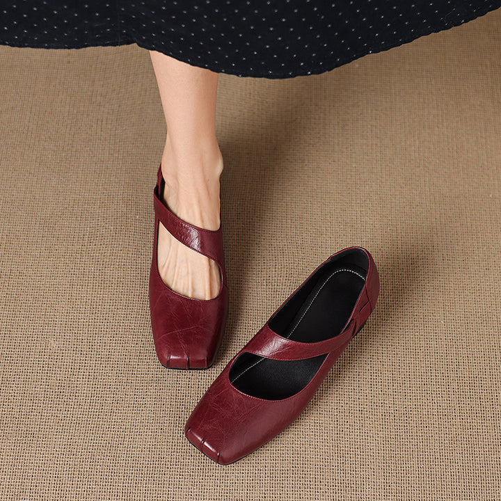 Eslin Genuine Leather Square Toe Pumps