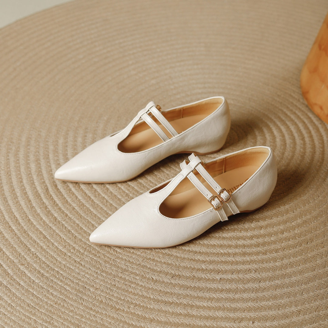 Olara Dual T-Strap Leather Heels
